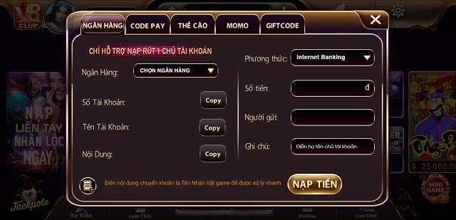 Nạp tiền tại V8club.Win